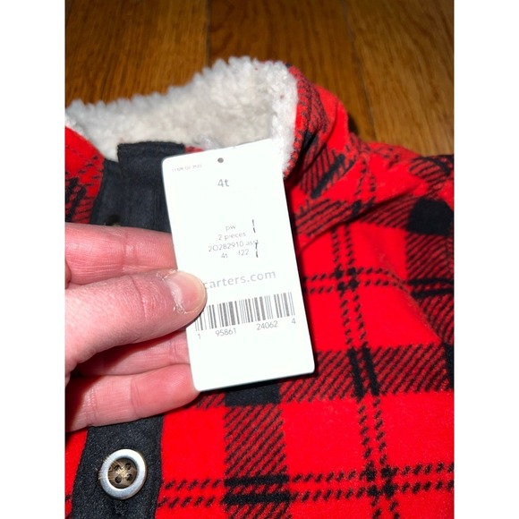 Brand new Boys or Girls  just one you Carters red & black plaid  outfit fleece - Picture 4 of 8
